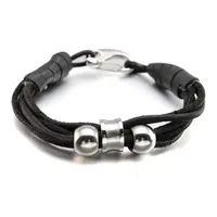 Link Bracelets Men's Black Brown Multi Strand Genuine Leather Wristband Bracelet With Stainless Steel Clasp Chain