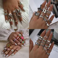 Cluster Rings 2023 Vintage Cool Spider Knuckle Set For Women Boho Cross Midi Joint Finger Ring Goth Alt Carved Flowers Crystal Jewelry Brit2