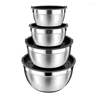 Bowls 4 Pack Stainless Steel Mixing Salad Bowl Non-Slip Stackable Serving With Airtight Lids For Cooking Baking Etc
