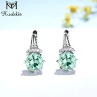 Stud Kuololit Solid 925 Sterling Silver Diaspore Gemstone Earrings Bluish Green Emerald Clip Earrings for Women Trendy Fine Jewelry 230206