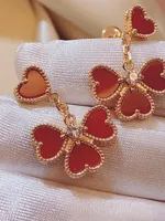 Solid Silver Vintage Four Leaf Clover Love Stud Brincos doces Alhambras Effeuillage 18K Gold Agate para WomenGirlls Valentine Day's Day Wedding Jewelry Van Gifts