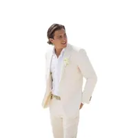 Summer Beach Ivory Linen Men Suits For Wedding Tuxedo Groom Wear Bridegroom Slim Fit Casual Man Blazer9699271