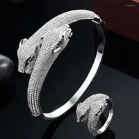 Necklace Earrings Set Brand Two Leopard Animal Bangle And Ring For Men Perfect Cubic Zircon Bangles Silver Color Couple