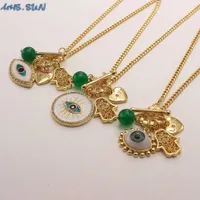 Pendant Necklaces MHS.SUN Fashion Evil Eye Pendant Necklace With Zircon Women Charm Long Chain Sweater Necklace Jewelry Hiphop Choker Gifts 1PC G230206