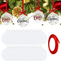 Keychains Lanyards 25Pcs Clear Round Acrylic Ornaments Clear Acrylic Christmas Ornaments with Red Ribbon for DIY Christmas Tree Party Decoration 230206