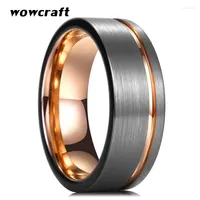 Wedding Rings 8mm Mens Tungsten Carbide Bands Rose Gold Black Man Engagement Ring Brushed Finish Tow Tone Offset Grooved Comfort Fit