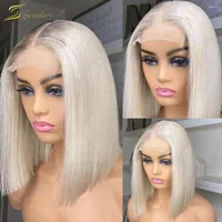 Honey Blonde 13x6 Lace Front Human Hair Wigs 180 Density Straight Bob Brazilian 1b 613 Ombre Pre Plucked With Baby