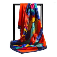 Scarves Fashion For Women Colors Print Satin Silk Scarf Female 90cm Square Shawl Bandana Head Large Hijab Scarfs Ladies