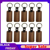 Keychains Lanyards 10Pcs Wooden Keychain Rectangular Collectible Key Ring Car Bag Hanging Pendant Painting Crafts Cute Keychain 230206