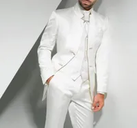 Vintage Long White Long Wedding Tuxedos for Groom 2018 Three Piece Custom Made Formal4639244