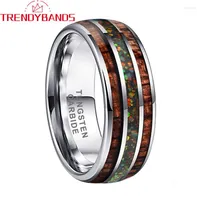 Wedding Rings 8mm Tungsten Carbide Band For Men Women Koa Wood Galaxy Opal Inlay Domed Comfort Fit