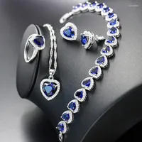 Necklace Earrings Set Zlxgirl Jewelry Blue Cubic Zircon Love Heart Pendant Earring Bracelet Ring Sets High Women Bridal Wedding Bijoux