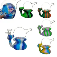 Silicone water pipe Smoking with glass bowl glass cover colorful bead Tobacco Herb Pipes Oil Dab Rigs