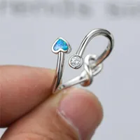 Wedding Rings Fashion Crystal Heart Open Engagement Ring Cute Female Blue White Opal Stone Rose Gold Silver Color For Women