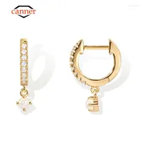 Hoop Earrings CANNER INS 925 Sterling Silver Classic Piercing For Women Four-claw Inlaid Zircon Earring Fine Jewelry Accessories