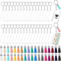 Keychains Lanyards 45 60Pcs Diy Keychain Multi-coloured Tassel Pendant Round Acrylic Key Chain Metal Keychain Ring Set Wholesale Accessories 230206