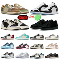 Nike Air Jordan Retro Off White Travis Scott Jumpman 1s zapatos de baloncesto bajo 1 poderoso reverso de mocha black sombré de diamantes talla 36-46