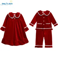 Pajamas Winter Essential Christmas Pajamas Sets Sleepwear Kids Girls Red Velvet Lace Long SleevePants Children Clothing Baby Boys Suit 230204