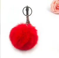 Rabbit Fur Ball Keychain 8cm Soft Lovely Gold Metal Key Chains Ball Pom Poms Plush Keychains Car Keyring Bag Rings