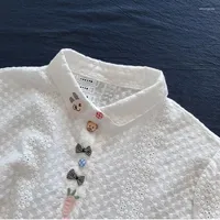 Women's Blouses Lamtrip Unique Kawaii Bow Colorful Buttons Hook Full Embroidery Long Sleeve Shirt White Blouse