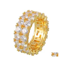 Pierścienie zespołu hip -hop lodowe pierścień mikro preporał cz kamienny tenis mężczyźni kobiety urok luksusowa biżuteria kryształ cyrkon Diamond Gold Sier Splated 1 Dhalj