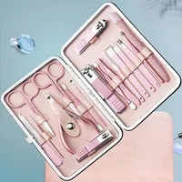 Nail Art Kits Rose Gold Professional Manicure Set Stainless Steel Pedicure Nose Scissors Eyebrow Razor Family Foot Hand Care
