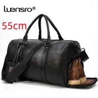 Duffel Bags Genuine Leather Men Women Travel Bag Soft Real Cowhide Carry Hand Luggage Shoulder Male Big Handbg