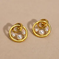 Hoop Earrings 2023 Chic Minimalist Simulated Pearl For Women Mom Girls Dainty Stainless Steel Chains Geometric Stud Earring
