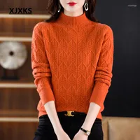 Women's Sweaters XJXKS 2023 Autumn Winter Solid Color All-match Wool Knit Pullover Warm Comfortable Thickened Women's Turtleneck Sweater