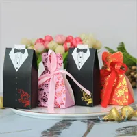 Geschenkwikkeling Wedding Gefoort Candy Box Bruid Bruidegom Jurk Tuxedo Party With Ribbon Gifts Bag Souvenirs Diy Gunps Paper Supplies