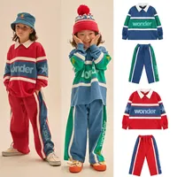 Clothing Sets 2022 NEW Autumn and Winter Kids Stripe Suit Boys Girls Cotton Red Blue Turndown Collar Sets Cloth Boys Kids Clothing W230207