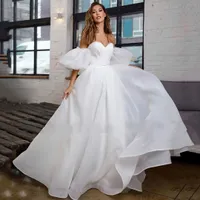 Princess Organza Wedding Dress Puff Short Sleeve Plus Size Bridal Lace up Back A Line Bridal Gown Vestidos De Novia Custom Made Robe De Mariage