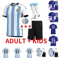 22 23 Argentina Soccer Jersey 2022 2023 J. Correa Lanzini Kun Aguero Lo Celso Martinez Tagliafico Dybala Uomini per adulti Kit Kit Football Shirt Set di calze