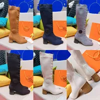 2023 Italy Spring Long boots Knitted sock boot over knee thigh booties sexy Knit elastic slip on boot designer logo leather lady platform shoes mid heels dress shoe