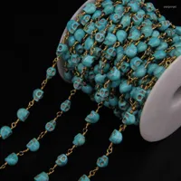 Chains 5Meter Brass Wire Wrapped Link Turquoises Skull Chain Blue Rosary Necklace Fashion Jewelry 6x8mm