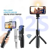 Selfie Monopods L02s Stick Extendable Fill Light Mobile Phone Wireless Live Support Tripod With Blue Tooth Remote 230207