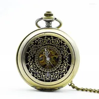Pocket Watches Vintage Mechanical Watch Mens Classic Elegant Hollow Skeleton Hand Wind Retro Male Clock Pendant FOB Chain
