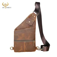 Waist s Crazy Horse Leather Men Casual Fashion Travel Triangle Chest Sling Design Tablet One Shoulder Strap Bag Daypack Male 20815 0206