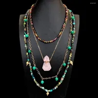 Chains YYGEM Rose Quartz Bottle Pendant Multi Layers Jewelry Natural Tourmaline Turquoise Statement Necklace