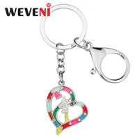 Keychains WEVENI Mother's Day Enamel Alloy Heart Shape Giraffe Ring Fashion Purse Key Chain Unique Jewelry For Women Girls Gifts