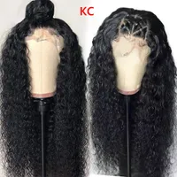 4x4 5x5 Virgin Hair Transparent Lace Closure Wig Kinky Curly #1B Black 150% Density