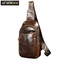 Waist s Genuine Leather Men Casual Fashion Travel Triangle Chest Sling Design 8" Tablets One Shoulder Strap Bag Daypack Male 8010c 0206