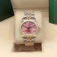High quality gold fashion 31mm Sapphire Ladies dress Pink watches Mechanical automatic scan date womens watch Stainless steel brac280O