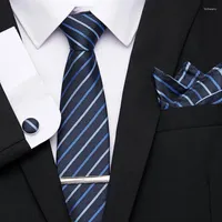 Bow Ties Solid Tie Hanky Cufflinks Set Fashion Men's 7.5cm Silk Necktie Blue Green Purple Yellow Gray Red Wedding