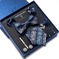Bow Ties Est Style Holiday Gift Silk Tie Pocket Squares Cufflink Set Necktie For Men Handkerchief Box Wedding Accessories