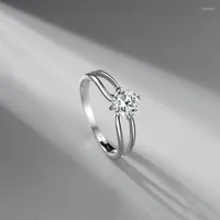 Wedding Rings European And American Sterling Silver Color Platinum-plated Four-prong Zircon Engagement Ring Hollow Creative Design Jewelry
