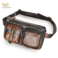 s Genuine Leather Travel Retro Fanny Waist Belt Chest Pack Sling Bag Design Phone Cigarette Case For men Male 811-10 0206