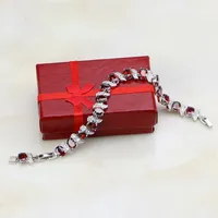 Charm Bracelets Classic Red Garnet White Cubic Zirconia 925 Sterling Silver Chain Link Bracelet For Women Free Gift Box 230207