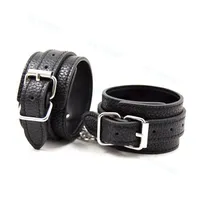 Fetish Extreme Bondage Black Leather Slave Handcuffs Ankle Cuffs Restraints Neck Collar W Chain Leash #E89225P