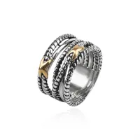 Rings Twisted Two-color Cross Ring Women Fashion Platinum Plated Black Thai Silver Jewelry